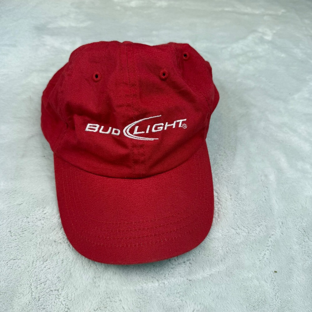 Bud Light Red Hat Baseball Cap Adult‎ Adjustable Logo Beer Promo